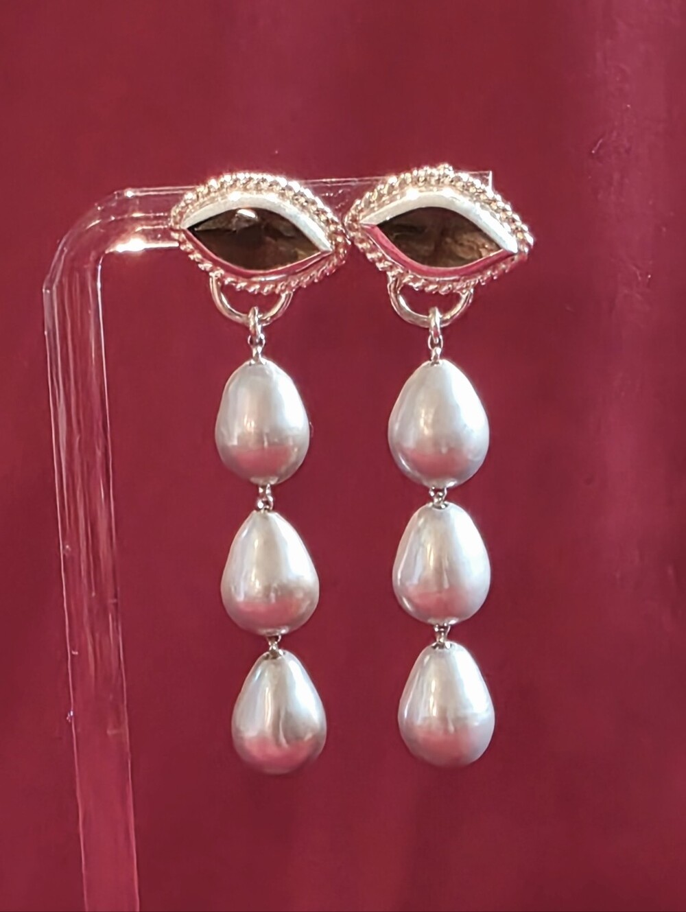 Chan Luu Handmade Multi Level Silver Pearl Drop Earrings L: 2" New